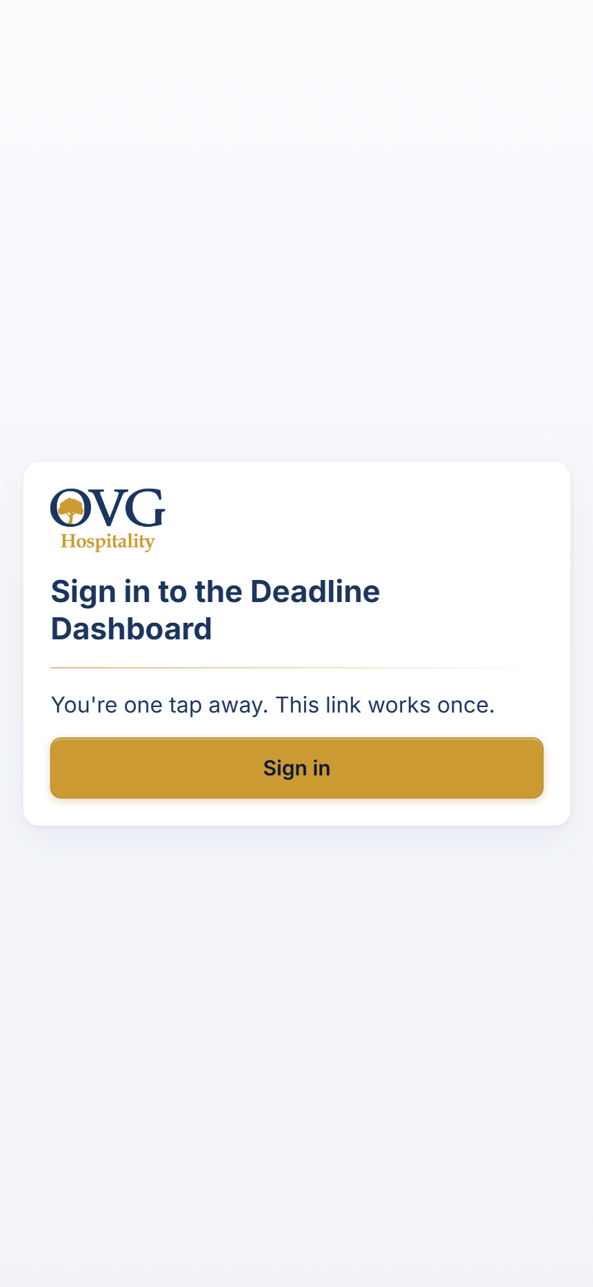 The screen after opening the emailed link, showing a single Sign in button